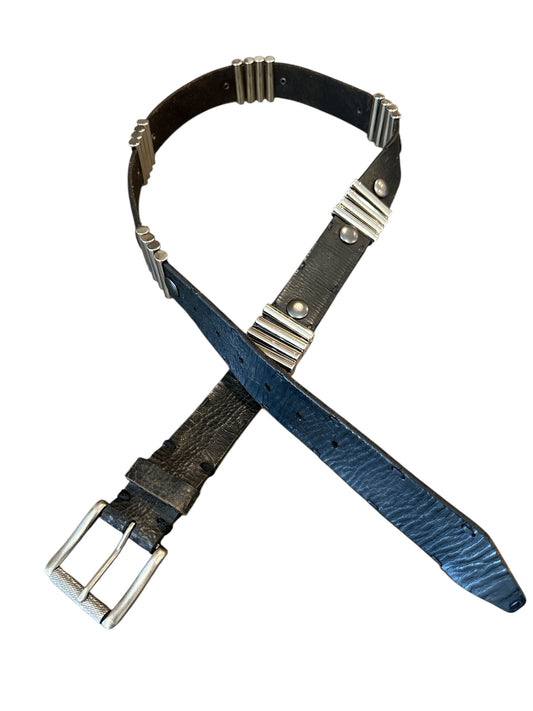 Black Leather Belt w/4 silver bars and brad details