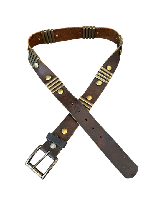 Brwn Leather Belt w/4 metal bars & brad details