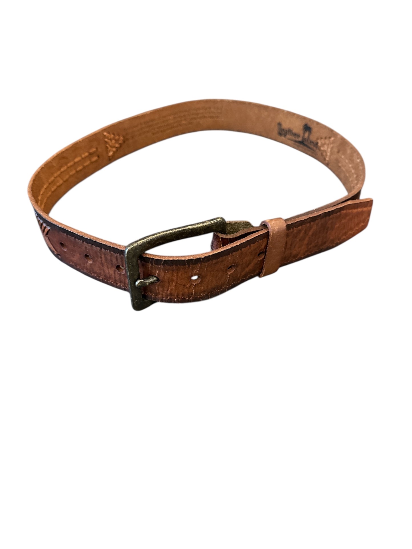 Brwn Leather Belt w/ small braid & brad details