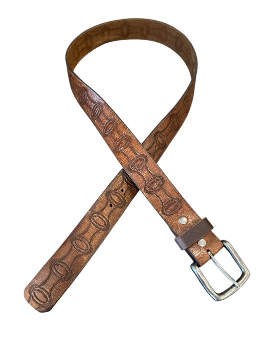 Brown Leather Geometric Belt