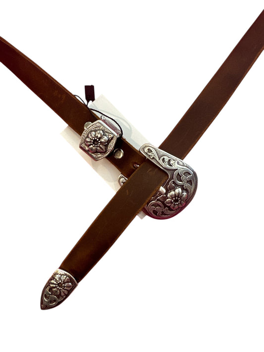 Brown Leather Belt with flower buckle