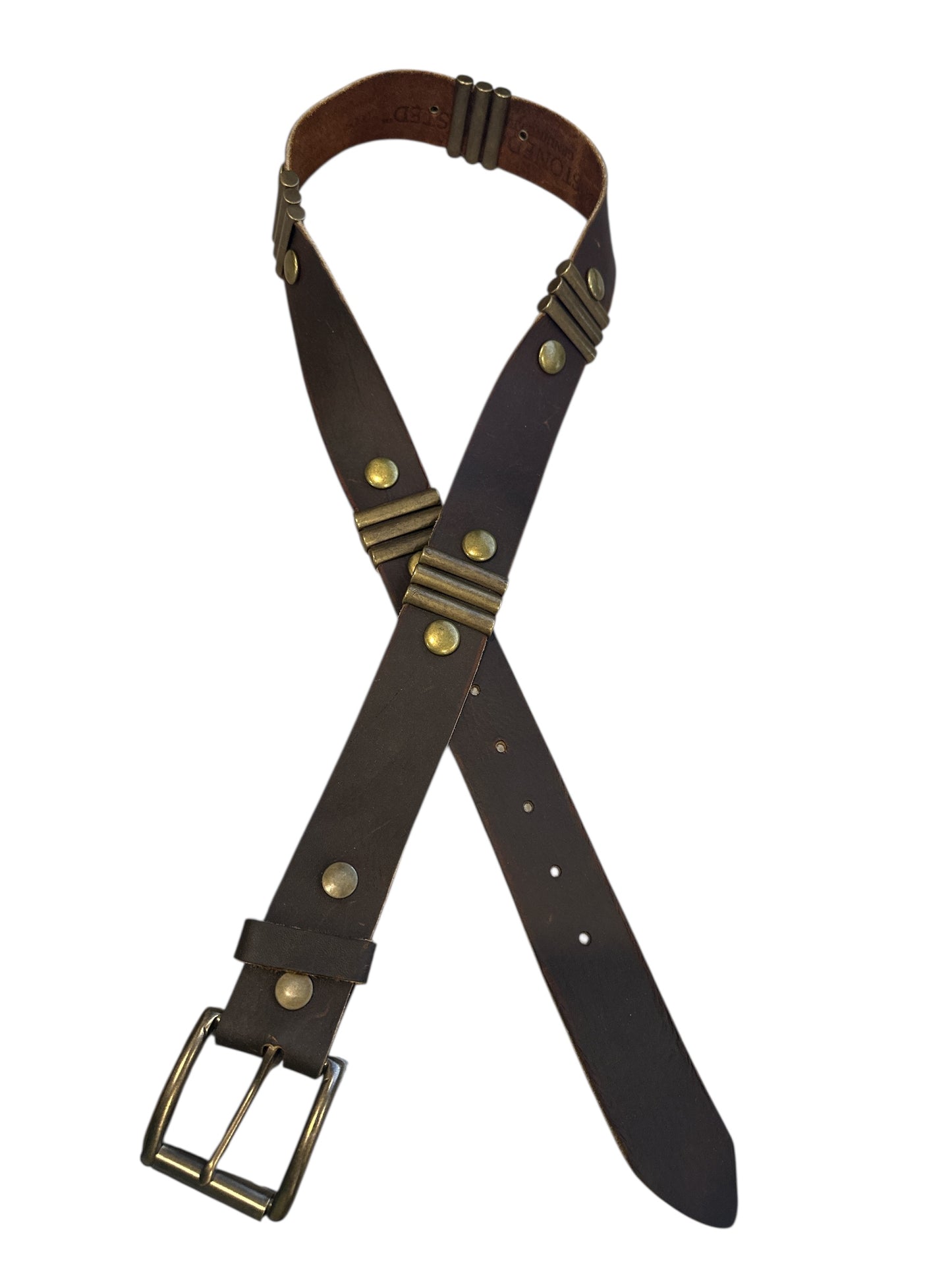 Brwn Leather Belt w/3 metal bars and brad details