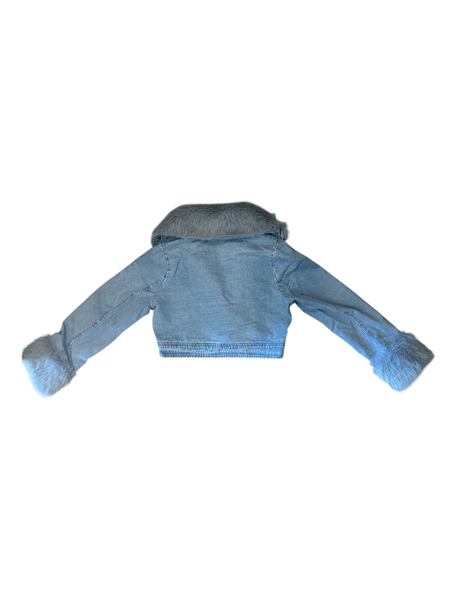 Denim Fur Collar Sleeve Crop jacket