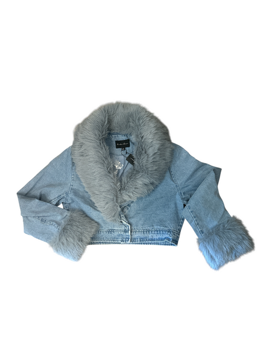 Denim Fur Collar Sleeve Crop jacket