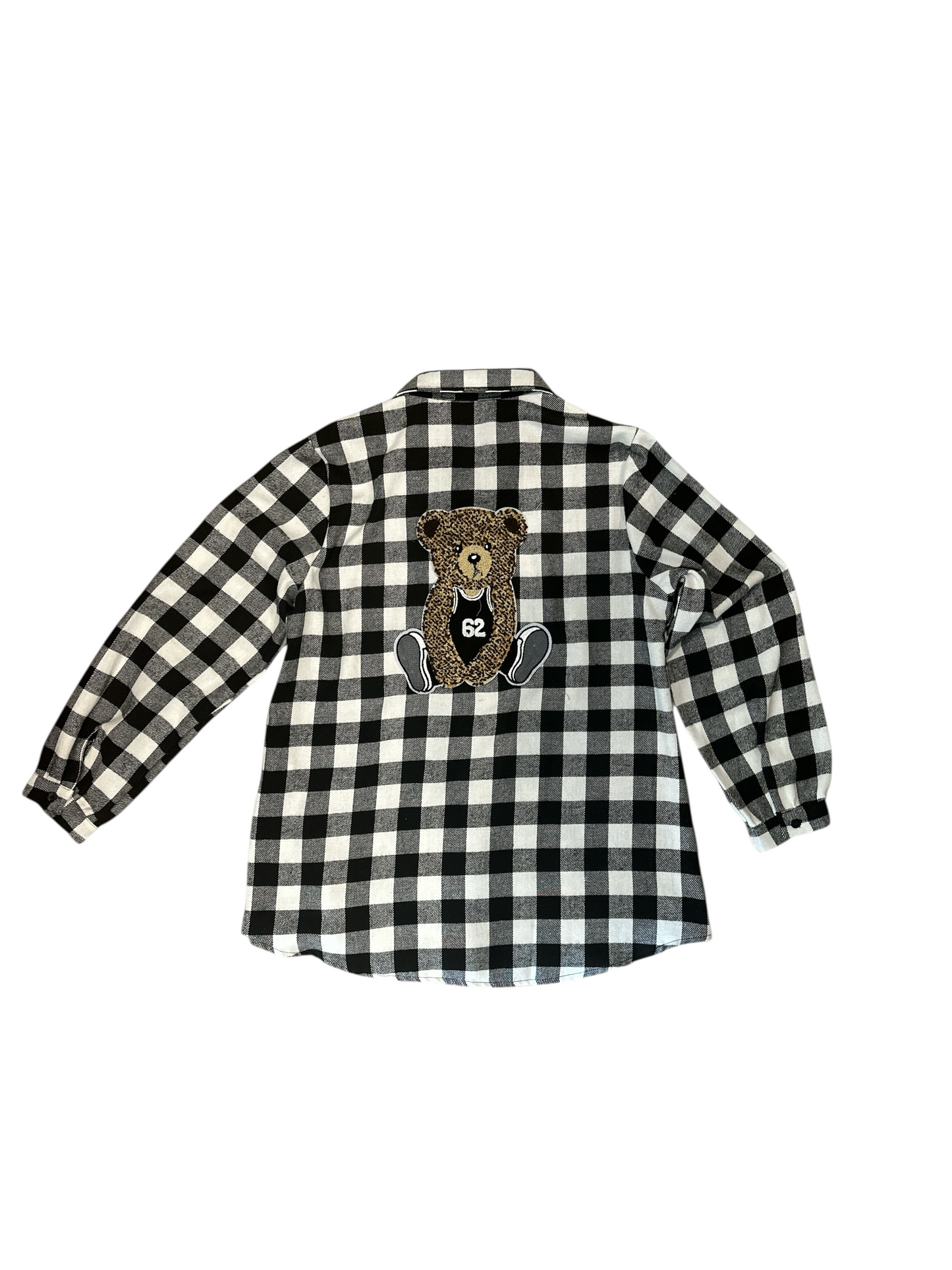 Black/White Flannel with Bear Applique