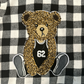 Black/White Flannel with Bear Applique