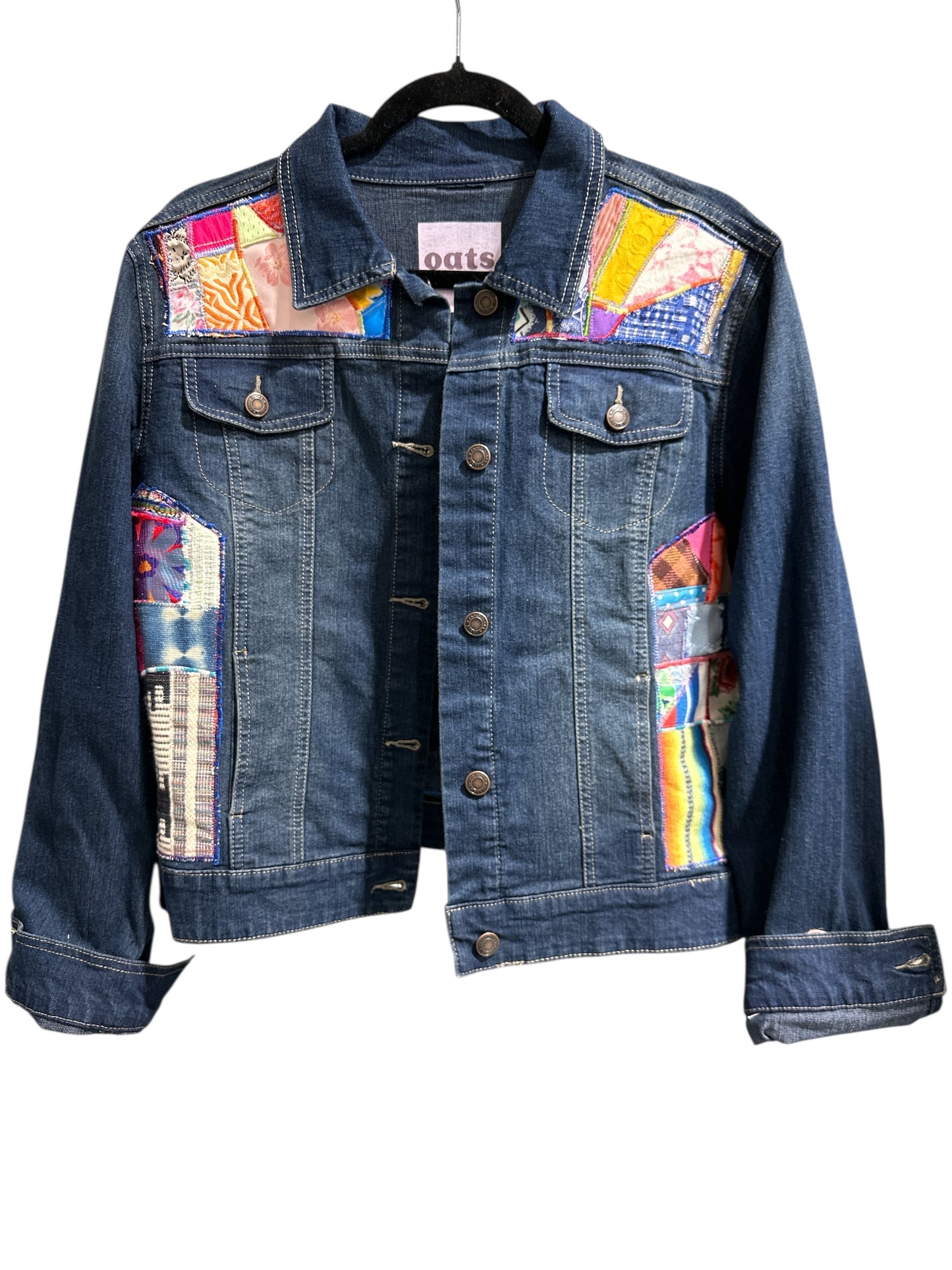 Oates Handquilted Dark Denim Multi Color Gold Bird Jacket