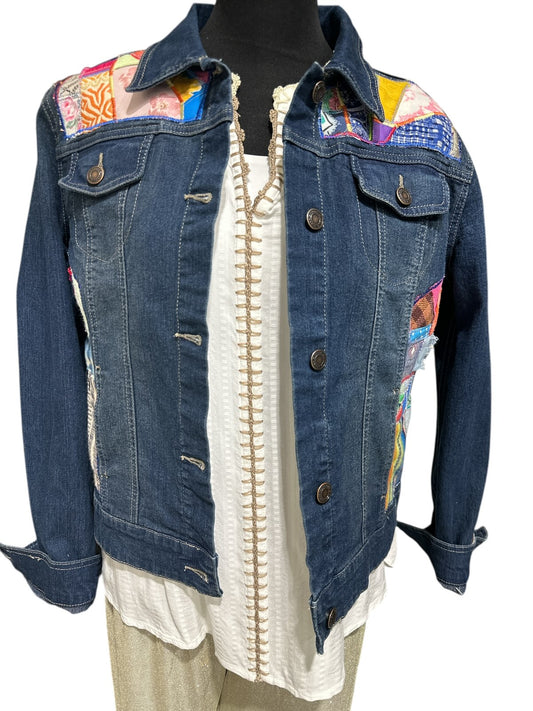 Oates Handquilted Dark Denim Multi Color Gold Bird Jacket