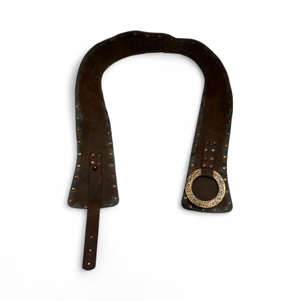 Brown Leather Belt Studded with Turquoise Distress