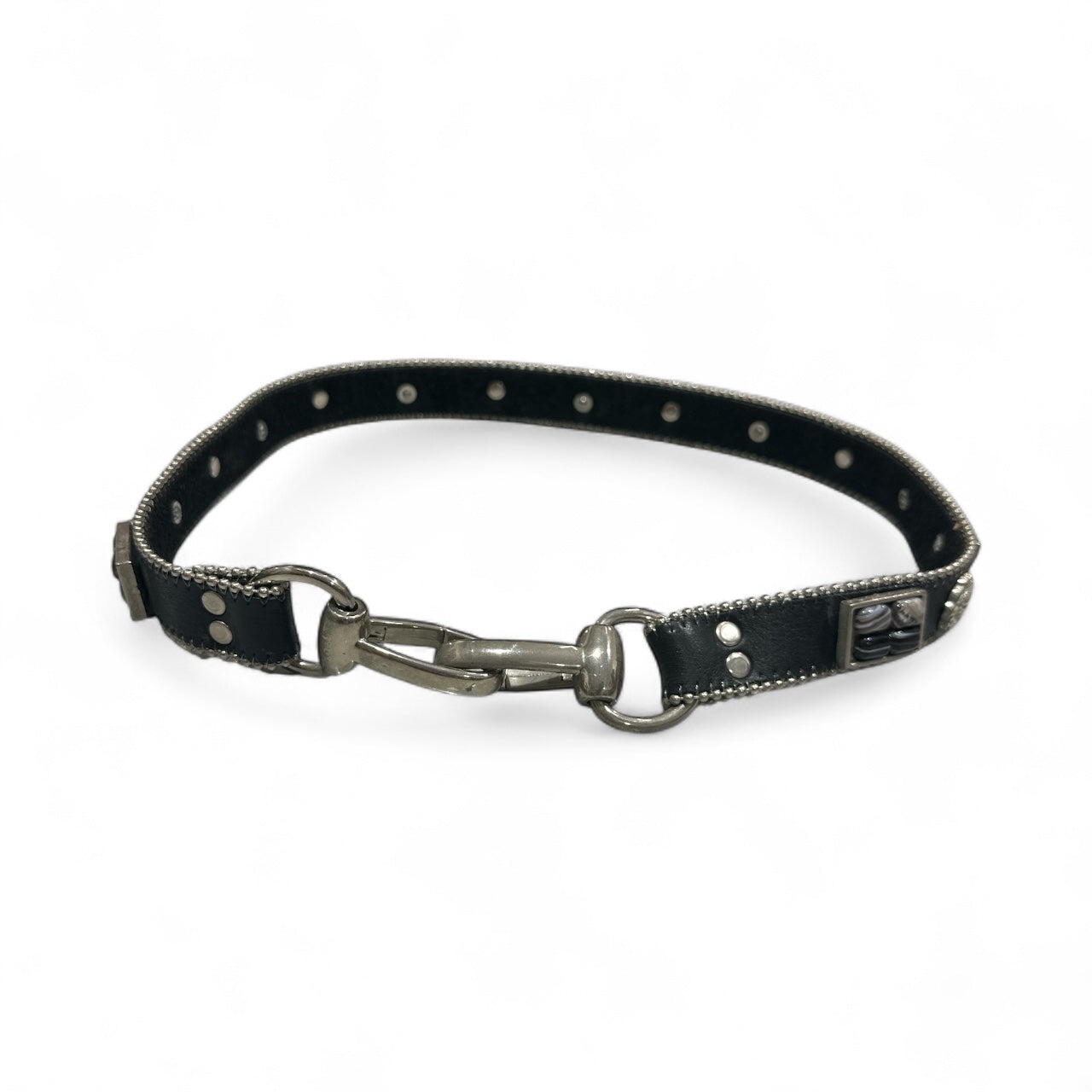 Black Leather Gem Belt with Clasps