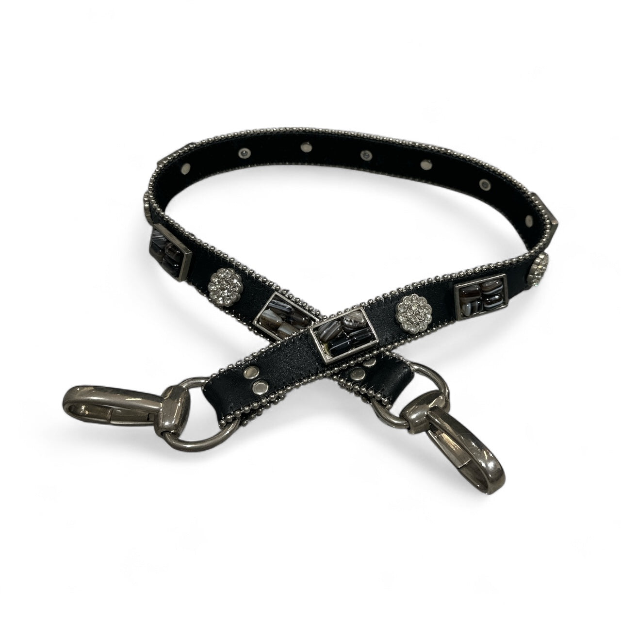 Black Leather Gem Belt with Clasps