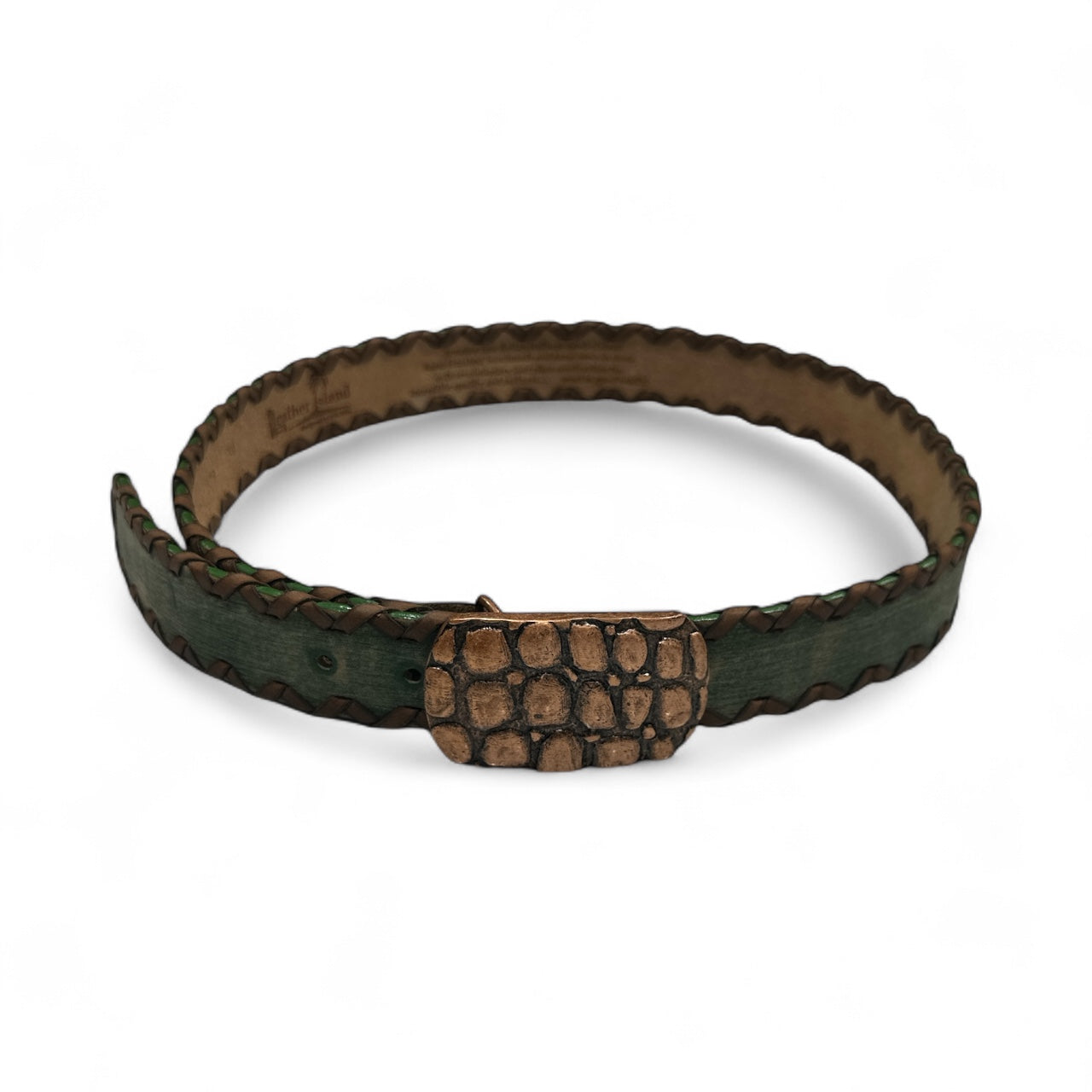 Green Distressed Leather with Brown Detailing