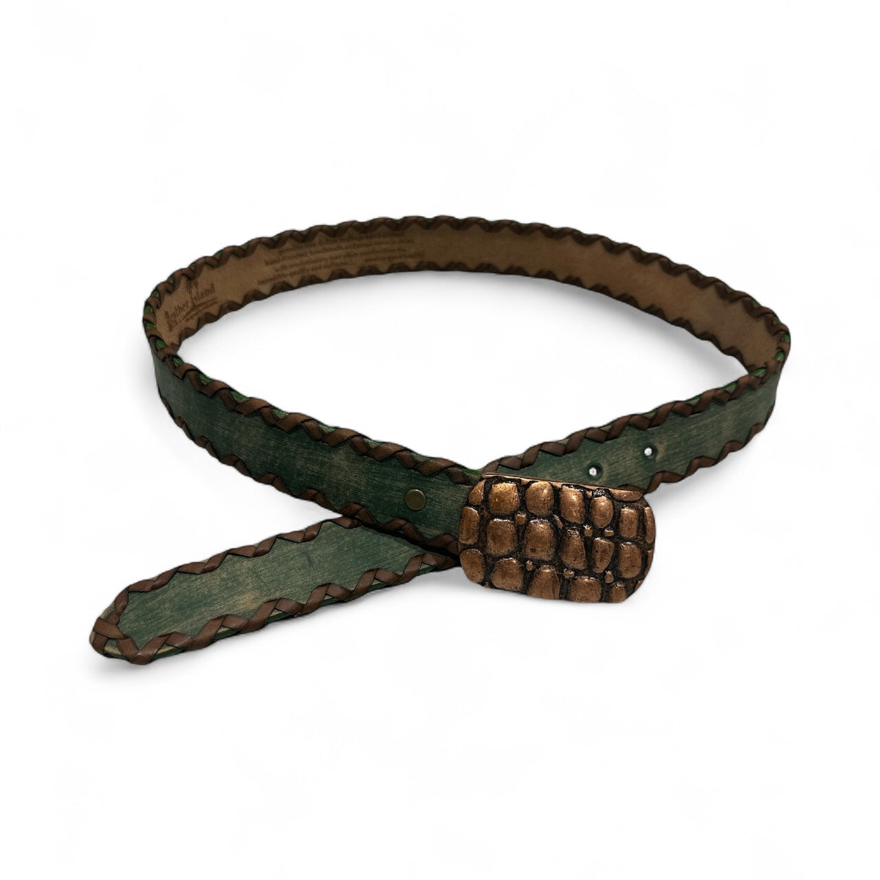 Green Distressed Leather with Brown Detailing