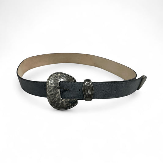 Charcoal Leather Belt with Gun Metal Buckle