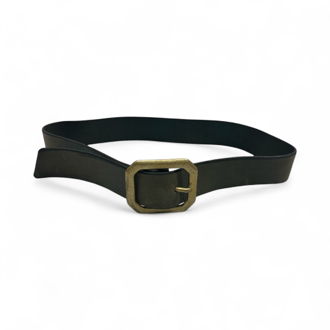 Green Leather Belt with Gold Antique Buckle