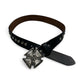 Black Leather Studded Belt with Decorative Buckle