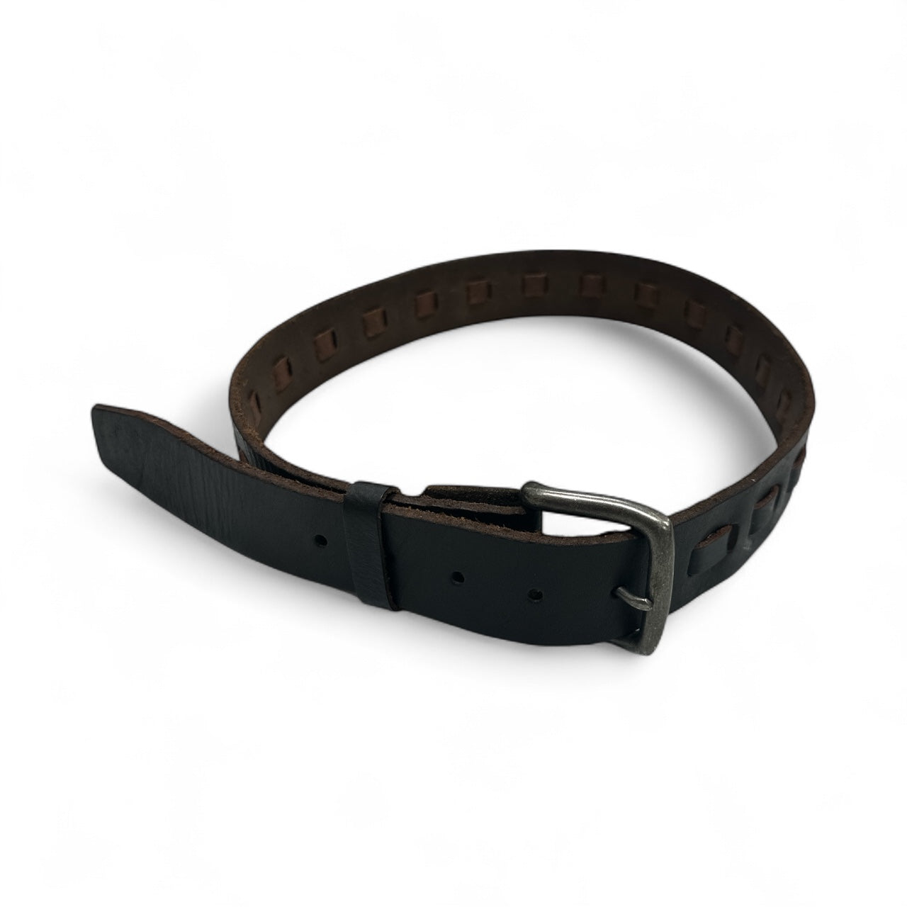 Dark Brown Leather Woven Belt