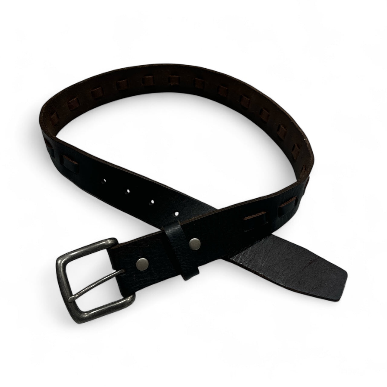 Dark Brown Leather Woven Belt