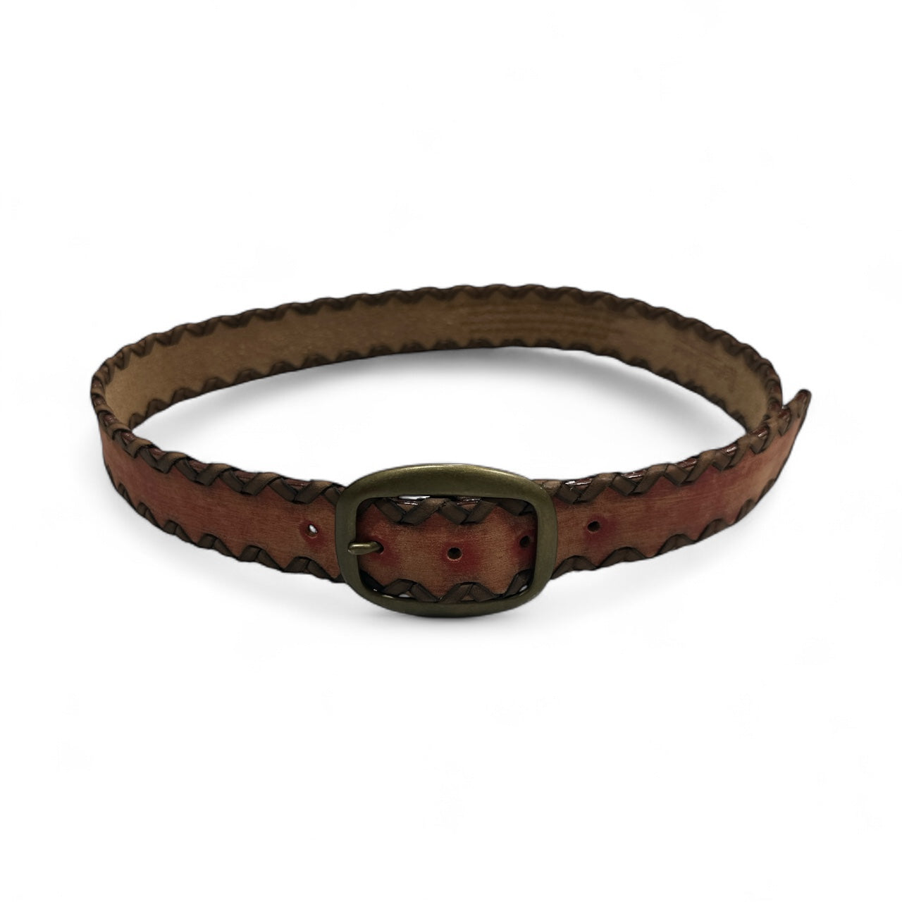 Red Distressed Leather Belt with Brown Detailing