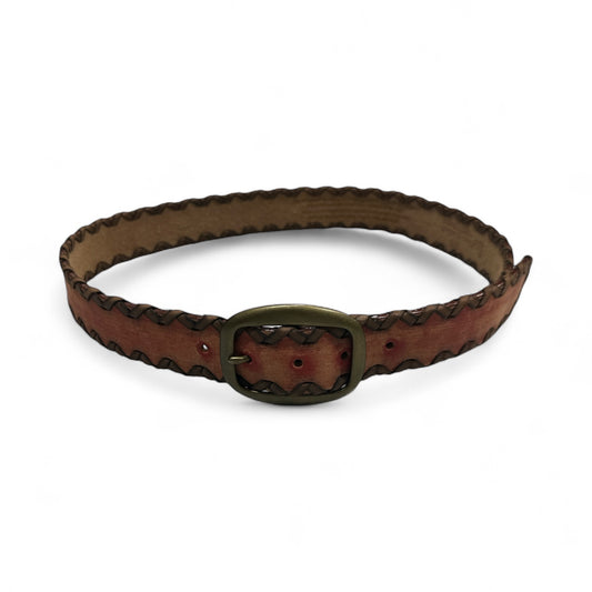 Red Distressed Leather Belt with Brown Detailing