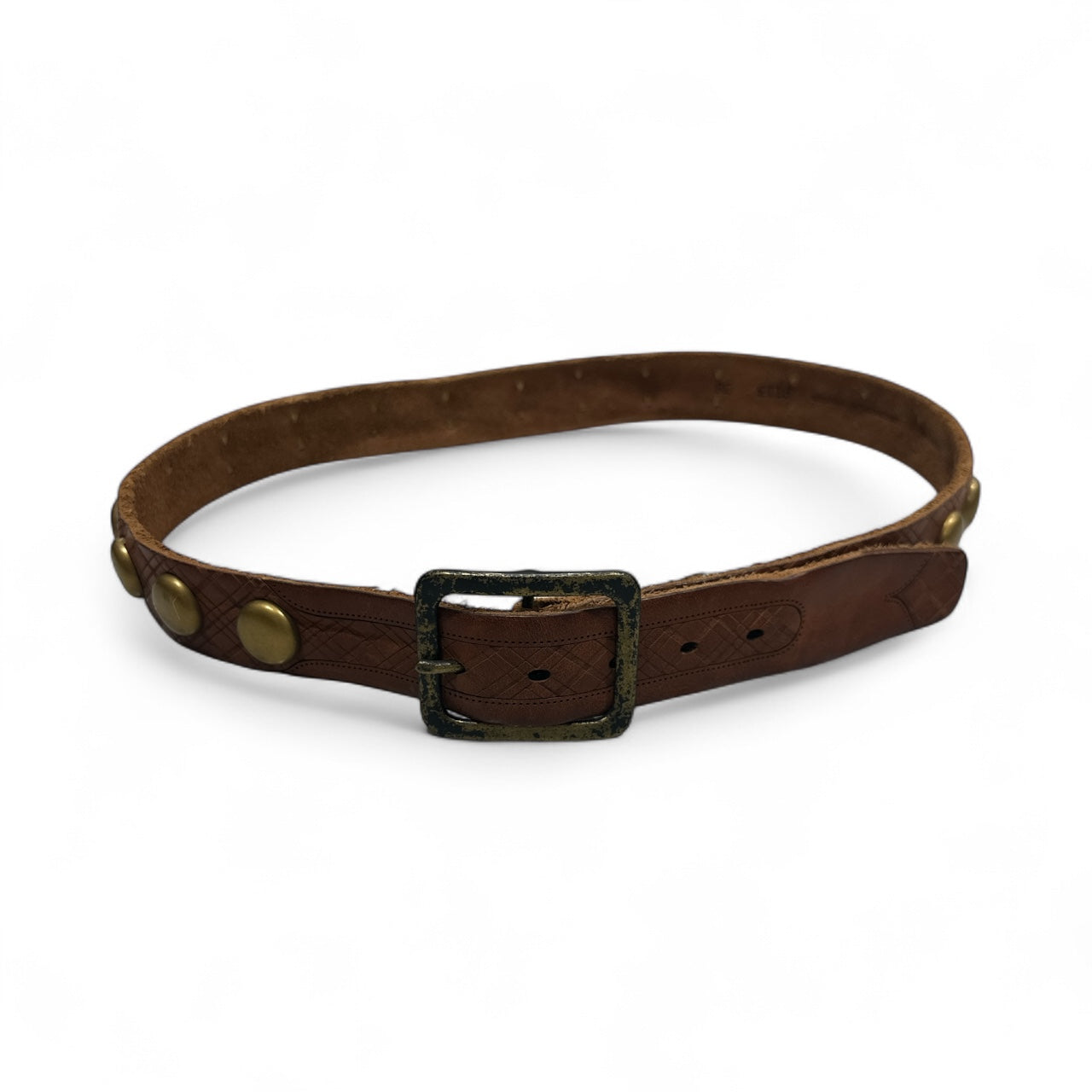 Light Brown Leather Belt with Gold Studs