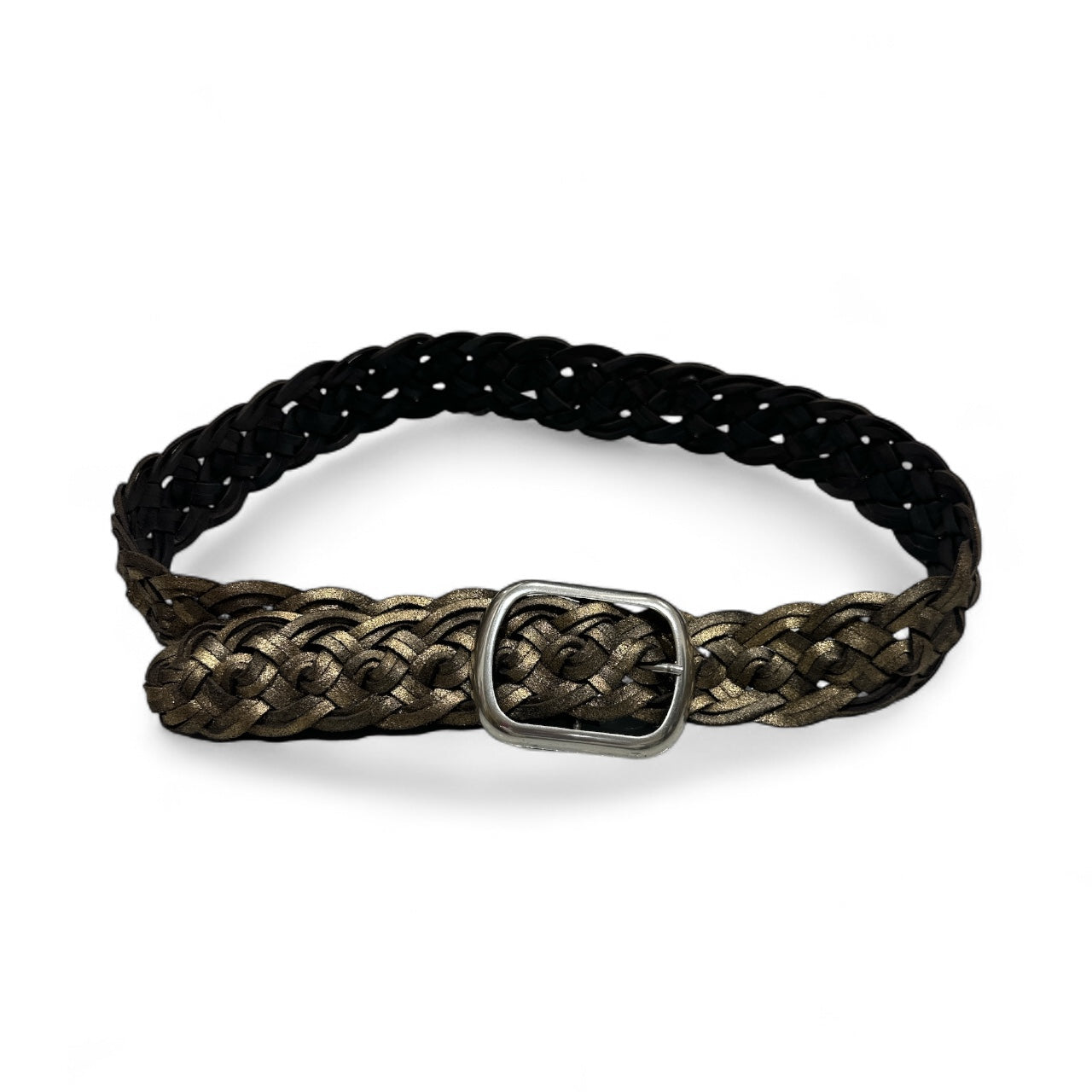 Braided Bronze Leather Belt with Silver Buckle