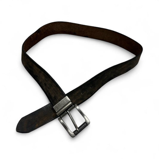 Dark Brown Distressed Leather Belt with Silver Buckle