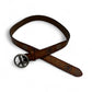 Brown Flower Leather Belt with Peace Sign Buckle