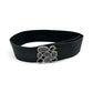 Black Leather Belt with Sparkle Stone Buckle