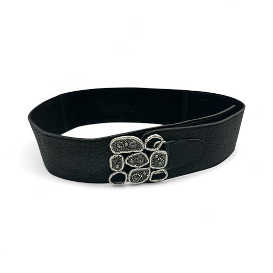 Black Leather Belt with Sparkle Stone Buckle