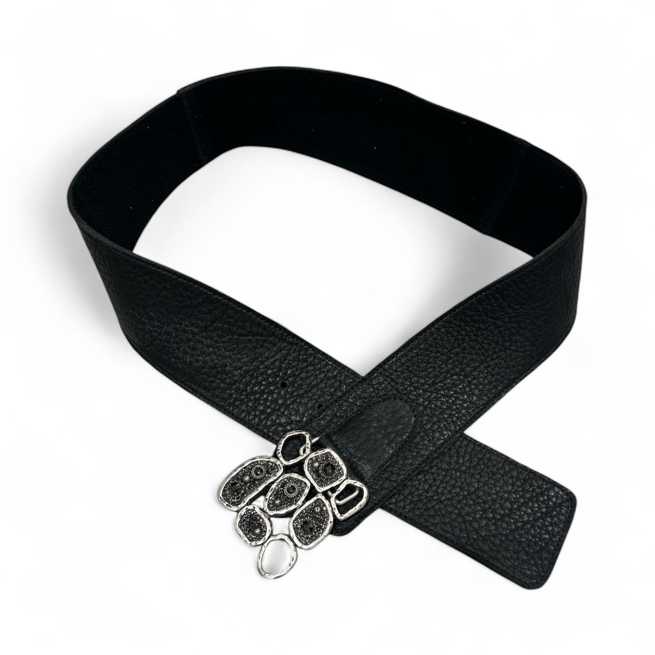 Black Leather Belt with Sparkle Stone Buckle