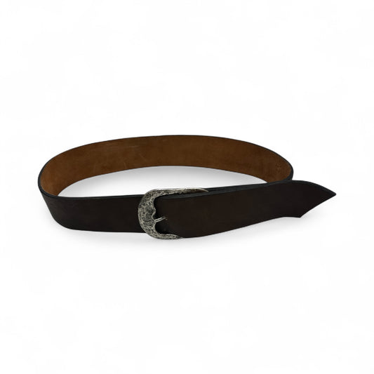 Dark Brown Leather Belt with Large Silver Buckle