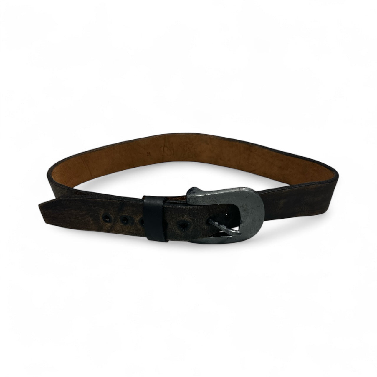 Dark Brown Distressed Leather Belt with U-Shape Buckle
