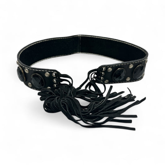 Black Leather Belt with Fringe Ties