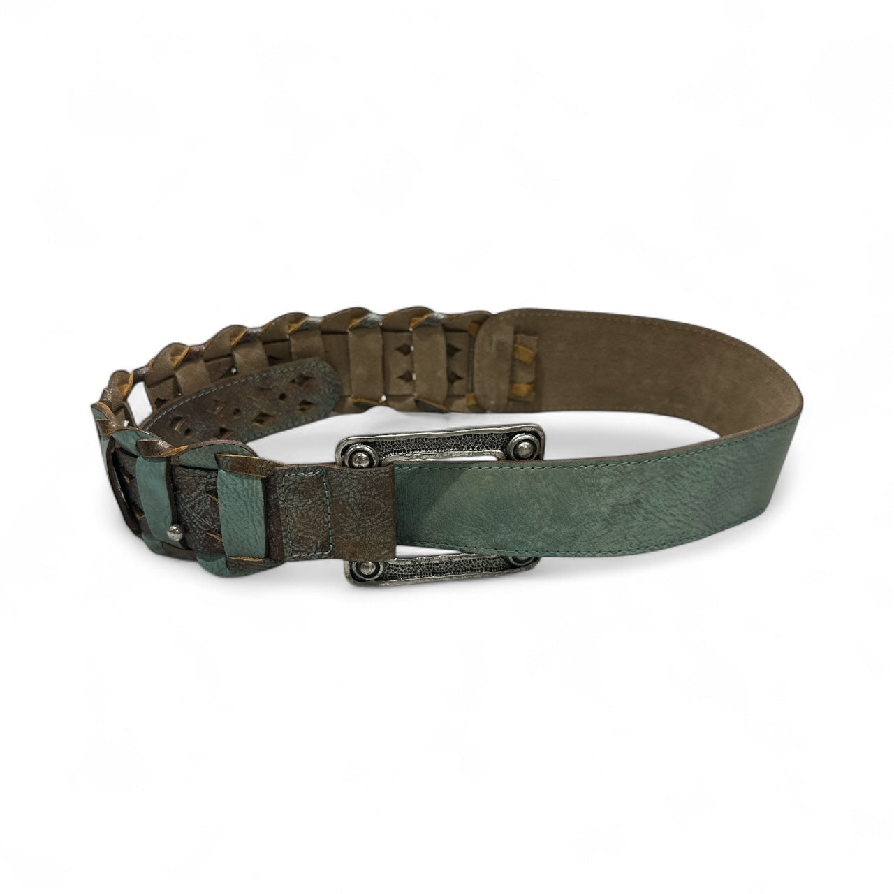 Turquoise Leather Woven Belt