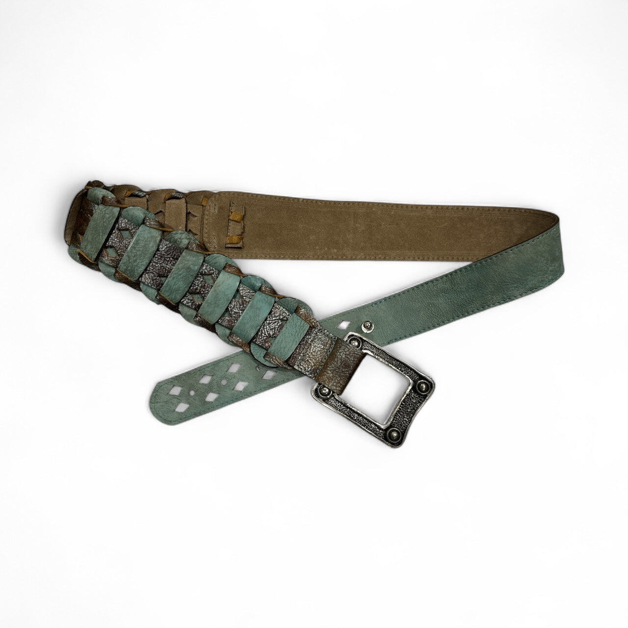 Turquoise Leather Woven Belt