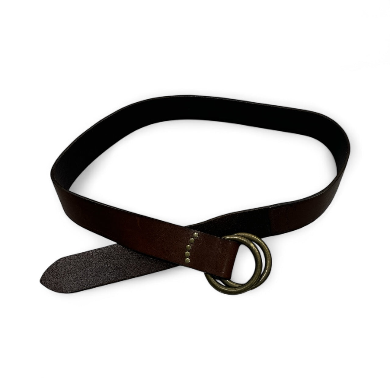 Dark Brown Leather Belt with Antique Brass Ring Buckle