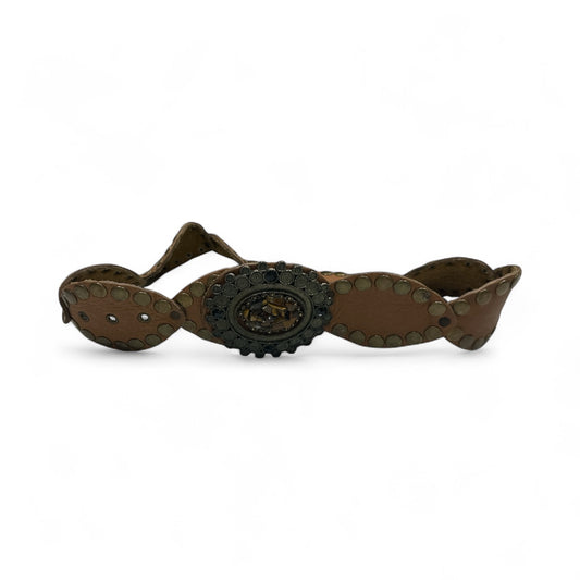 Light Brown Oval Leather Belt with Round Studs