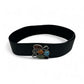 Black Leather Belt with Multicolor Stone Buckle