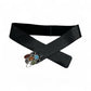 Black Leather Belt with Multicolor Stone Buckle