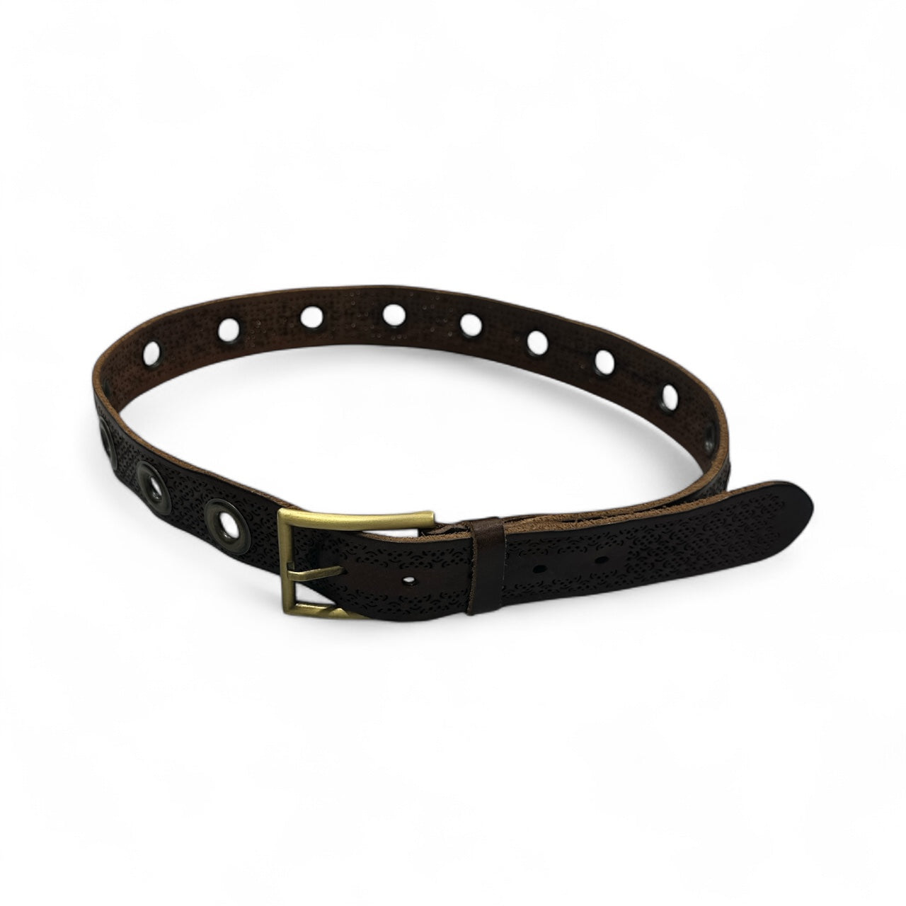 Dark Brown Leather Belt with Stud Holes