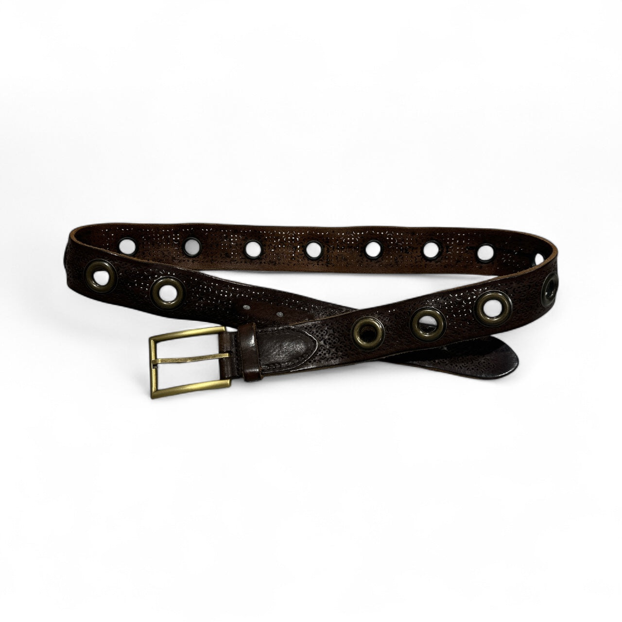Dark Brown Leather Belt with Stud Holes