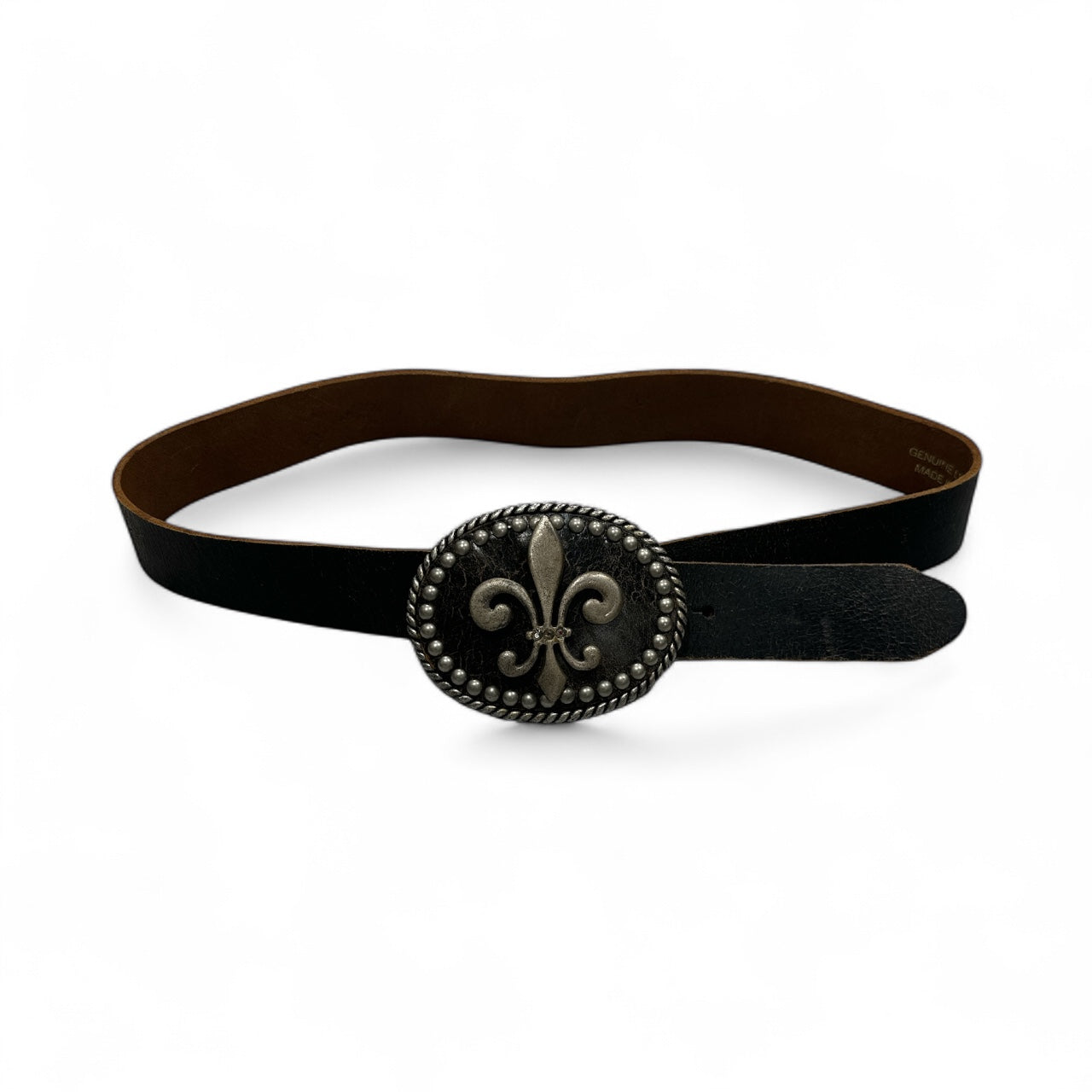 Dark Brown Leather Belt with Fleur-de-Lis Buckle