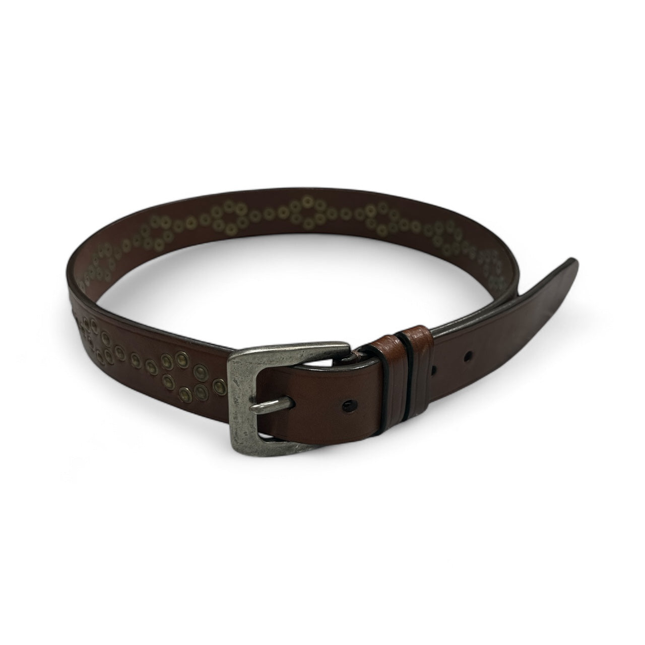 Brown Leather Belt with Antique Gold Studs