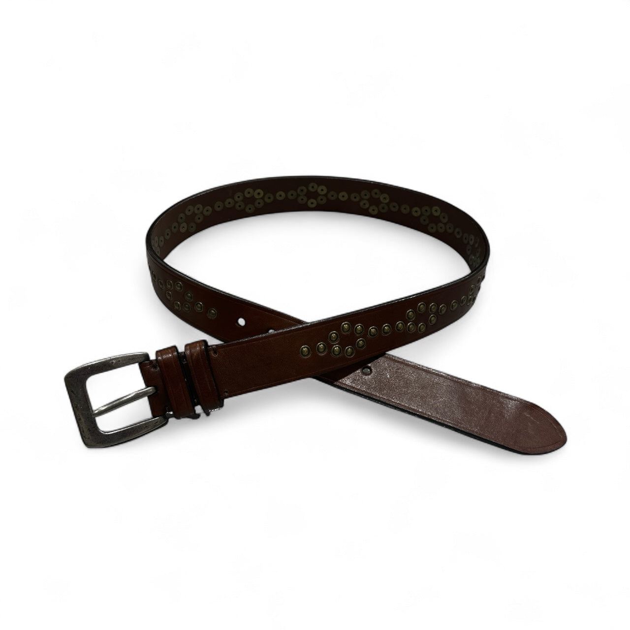 Brown Leather Belt with Antique Gold Studs