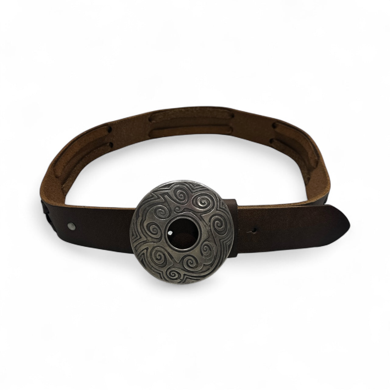 Dark Brown Leather Cross Stitch Belt