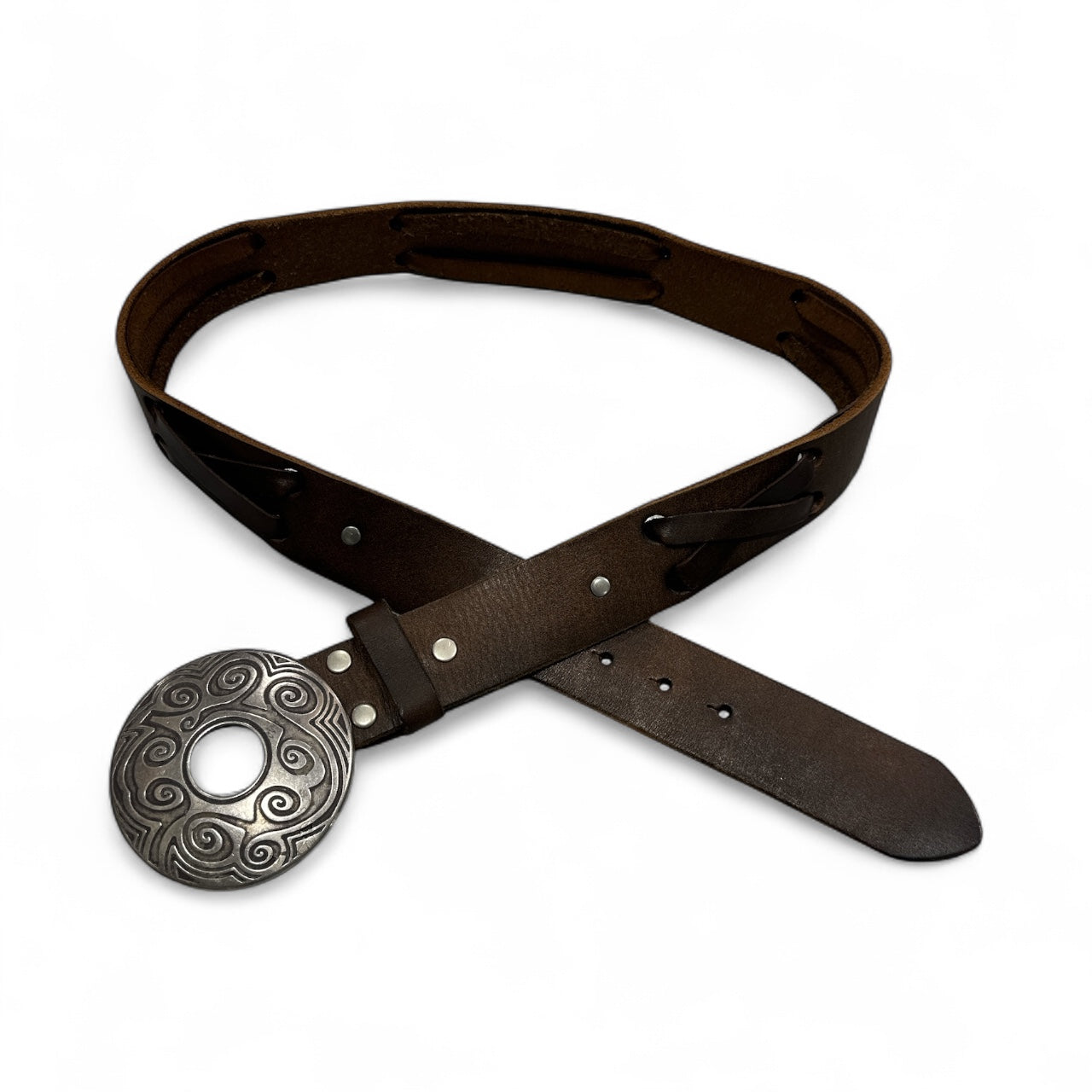 Dark Brown Leather Cross Stitch Belt