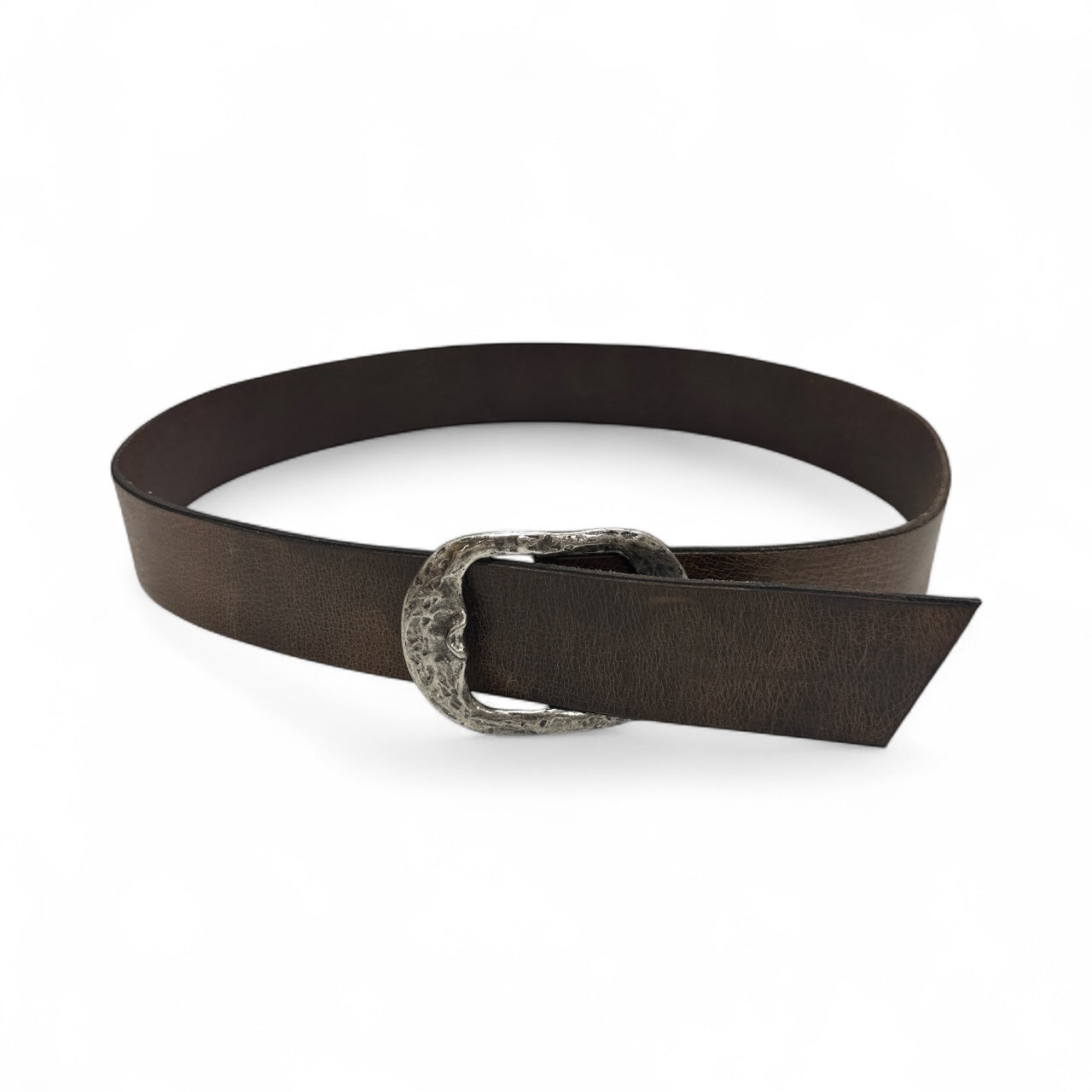 Brown Distressed Leather Belt with Silver Buckle