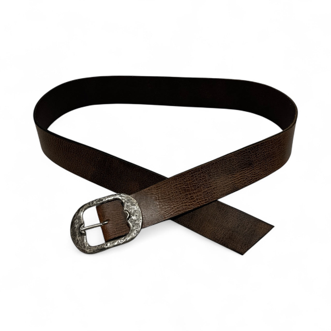 Brown Distressed Leather Belt with Silver Buckle