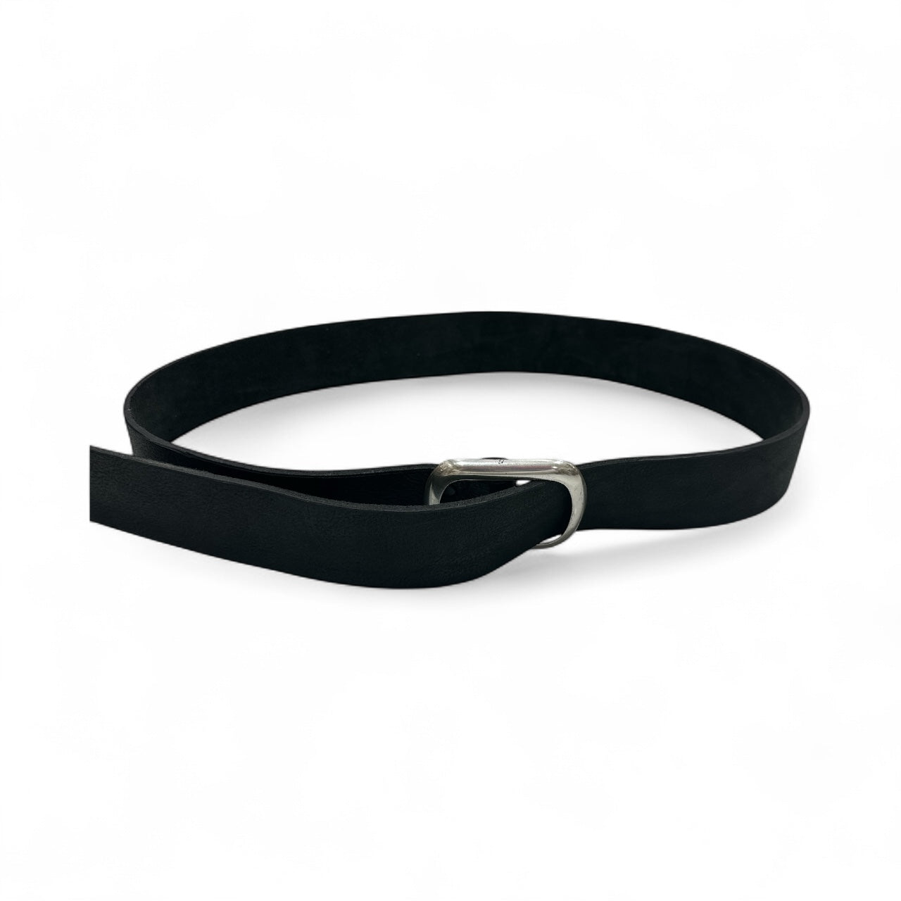 Black Leather Belt with Silver Buckle (No Holes)